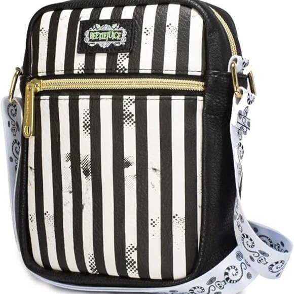 Loungefly Handbags - Beetlejuice Bag Wallet, Crossbody,Beetlejuice Stripes, Chibi, Vegan Leather NWT